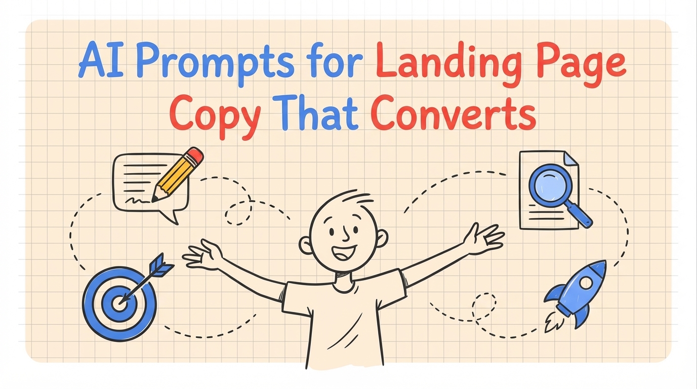 AI Prompts for Landing Page Copy That Converts - illustration of a person creating landing page sections with AI