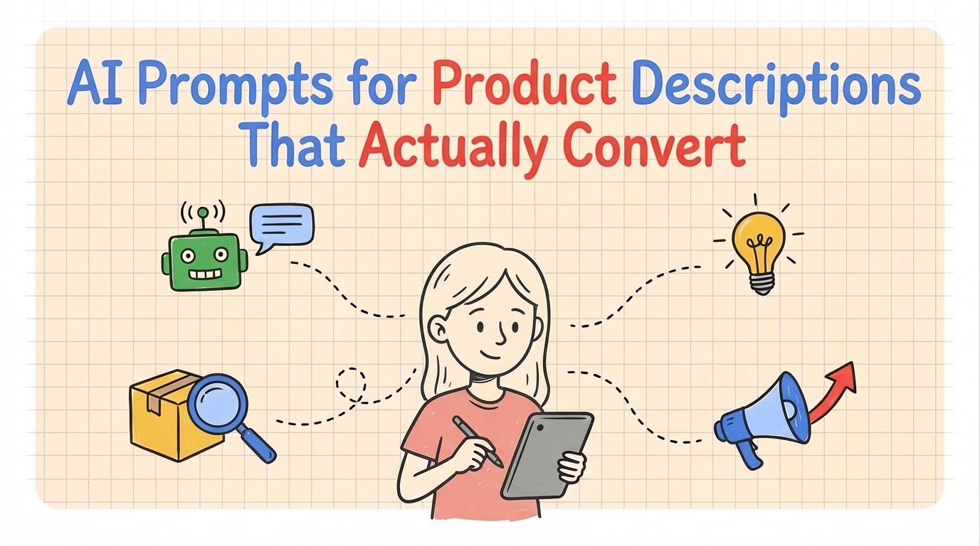 AI Prompts for Product Descriptions That Actually Convert - illustration of a person using AI tools for copywriting