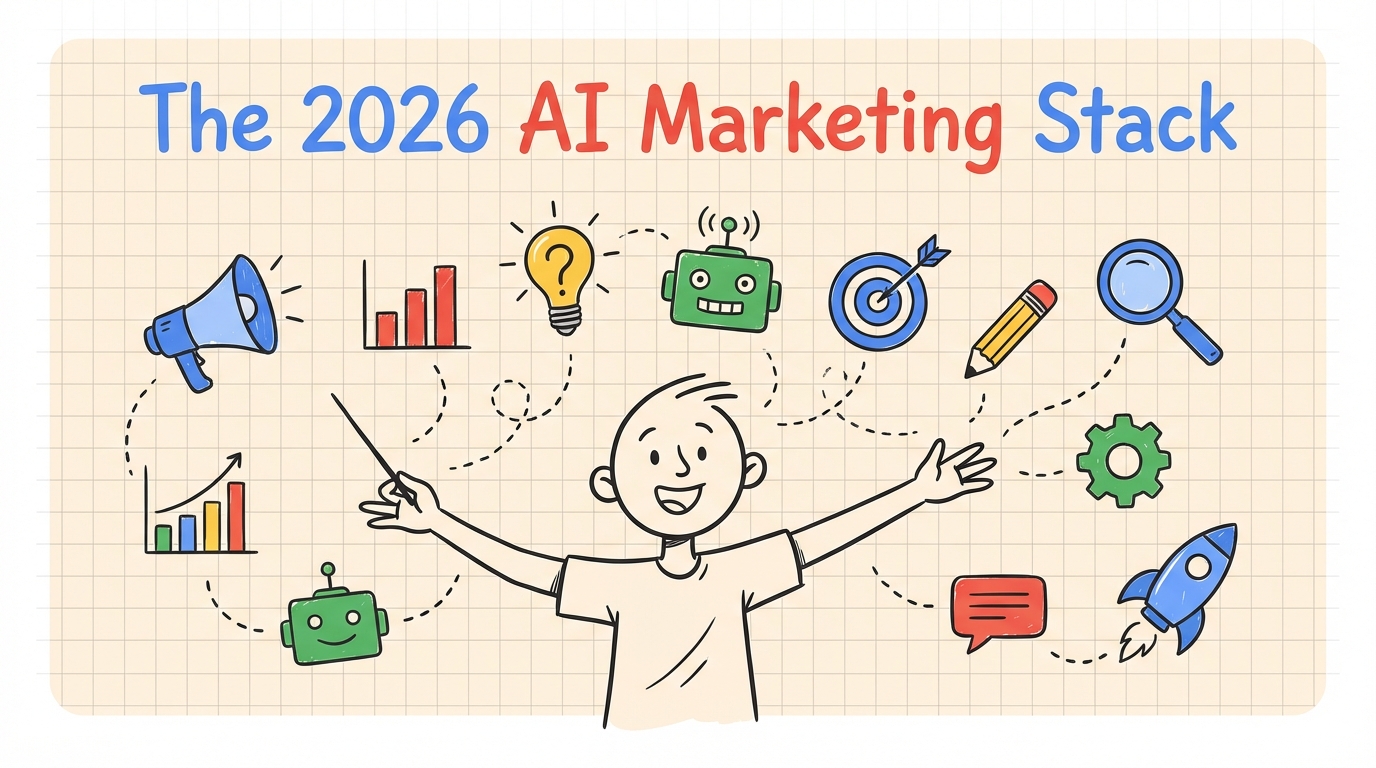 The Solo Founder's AI Marketing Stack visualization with connected AI tool icons
